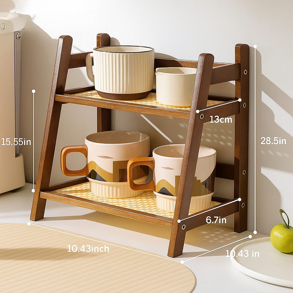 2-Tier Bamboo Multi-Purpose Storage Shelf for Kitchen or Bathroom