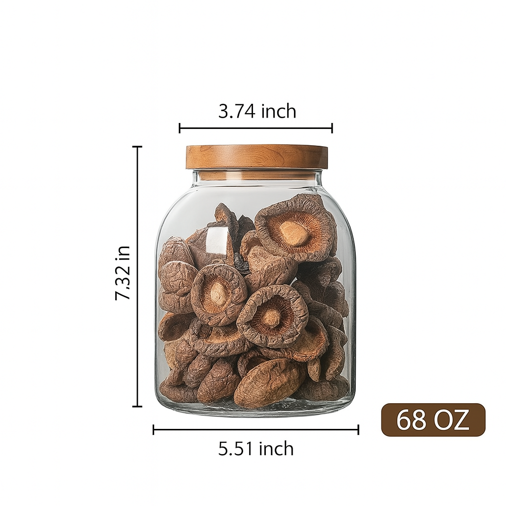 Glass Coffee Bean Storage Jar with Wooden Lid – Large Capacity, Airtight Seal