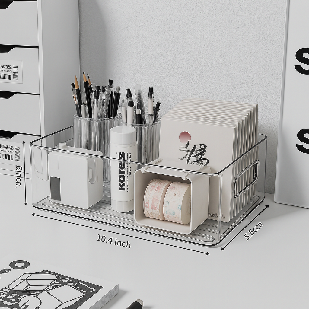 Acrylic Desktop Storage Box – Clear Organizer for Office, Dorm, or Home