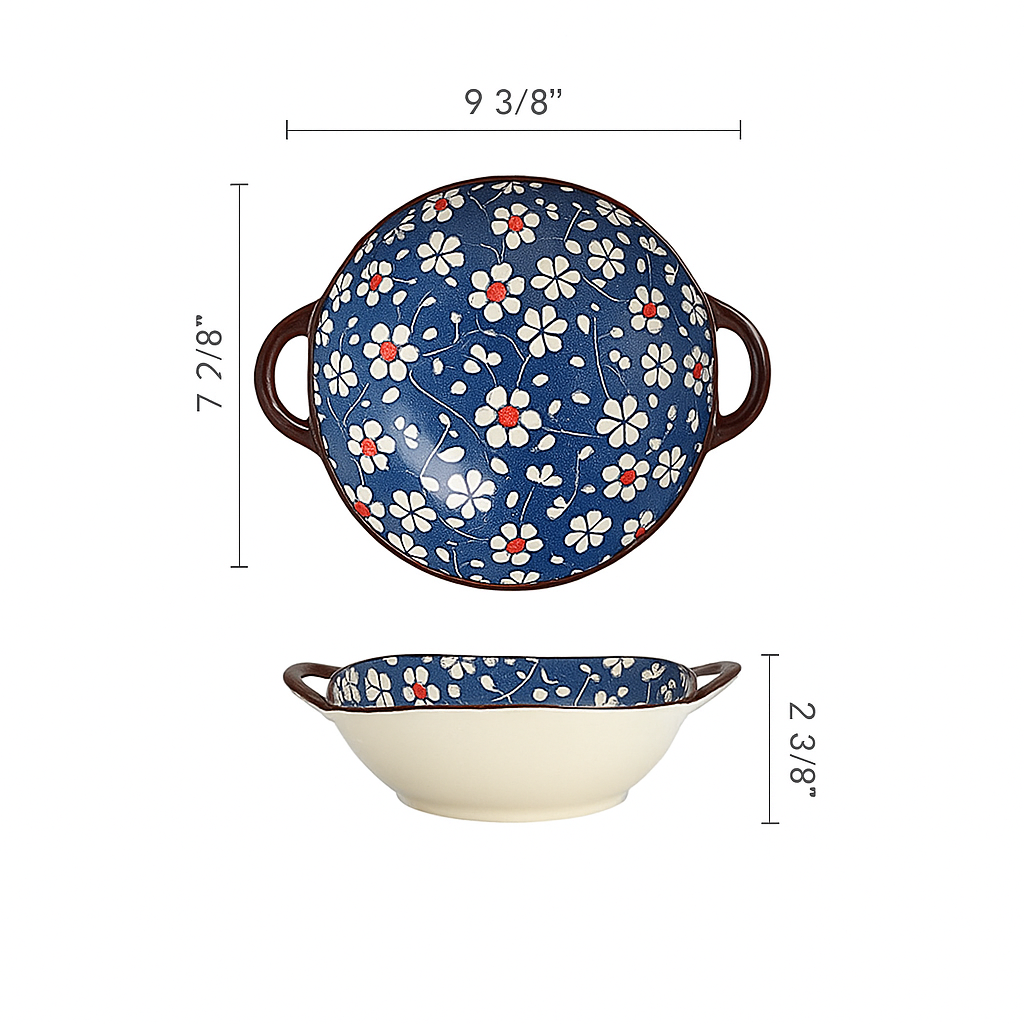 Modern Ceramic Noodle Bowl Set – Floral Underglaze Design