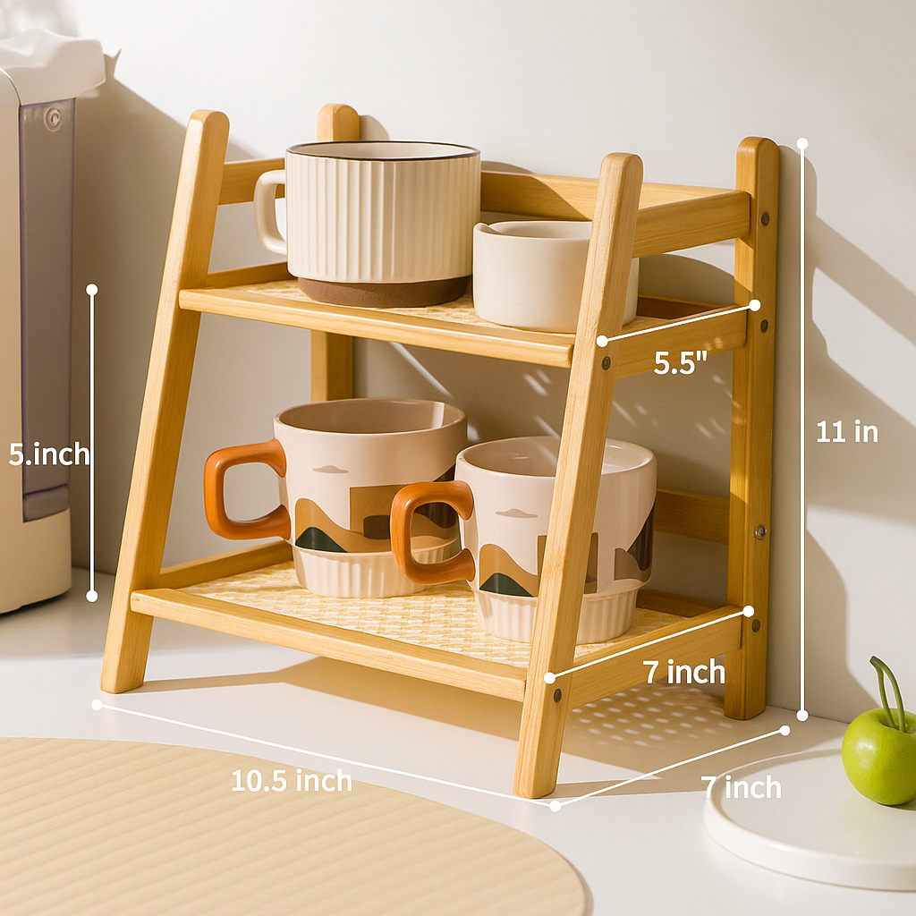 2-Tier Bamboo Multi-Purpose Storage Shelf for Kitchen or Bathroom