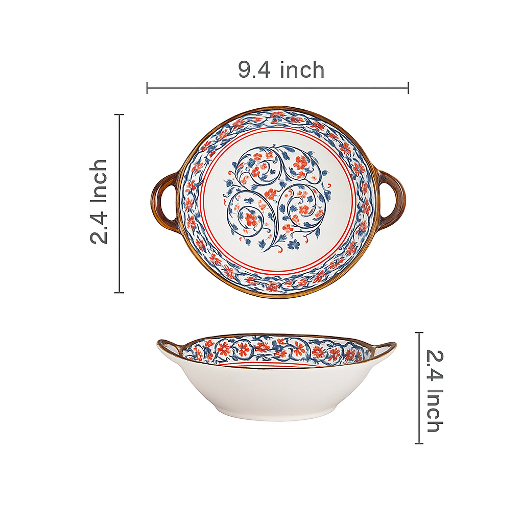Modern Ceramic Noodle Bowl Set – Floral Underglaze Design