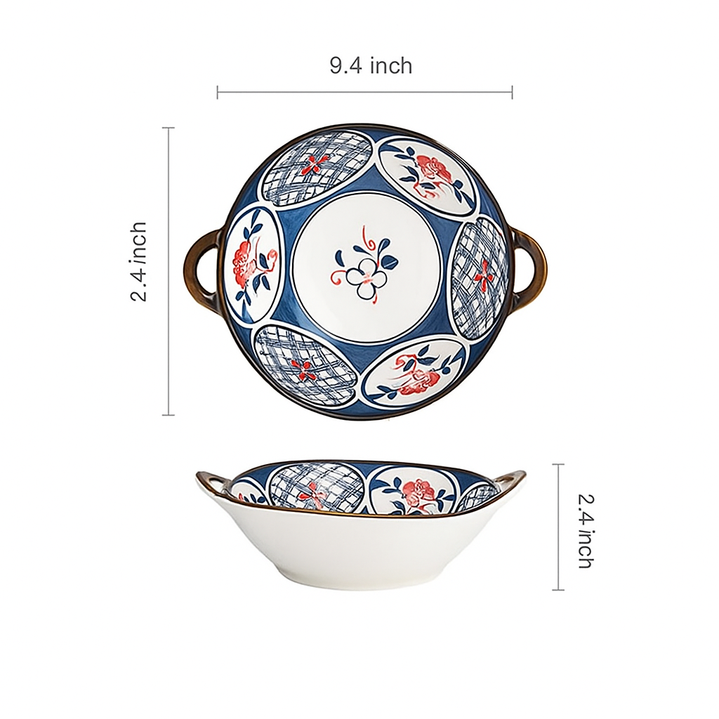 Modern Ceramic Noodle Bowl Set – Floral Underglaze Design